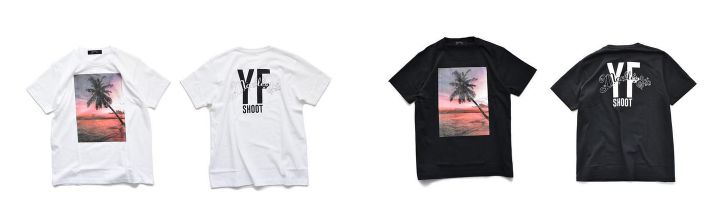 サーフ系デザイン「YF SHOOT SUNSET PALMTREE TEE」