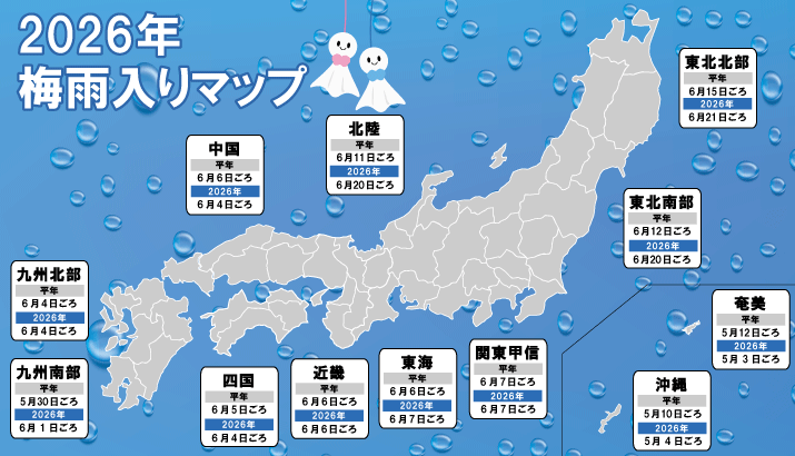 2026年梅雨入り・梅雨明けはいつ？全国の最新予想！