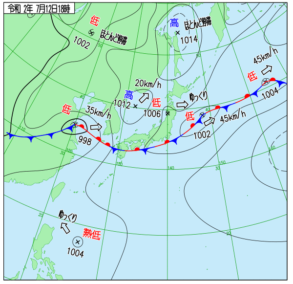 2020年07月12日18時発表の天気図