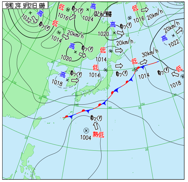 2020年09月21日06時発表の天気図