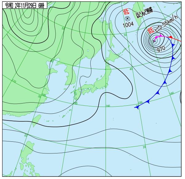 2020年11月29日06時発表の天気図