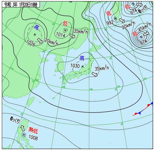 2021年01月20日18時発表の天気図