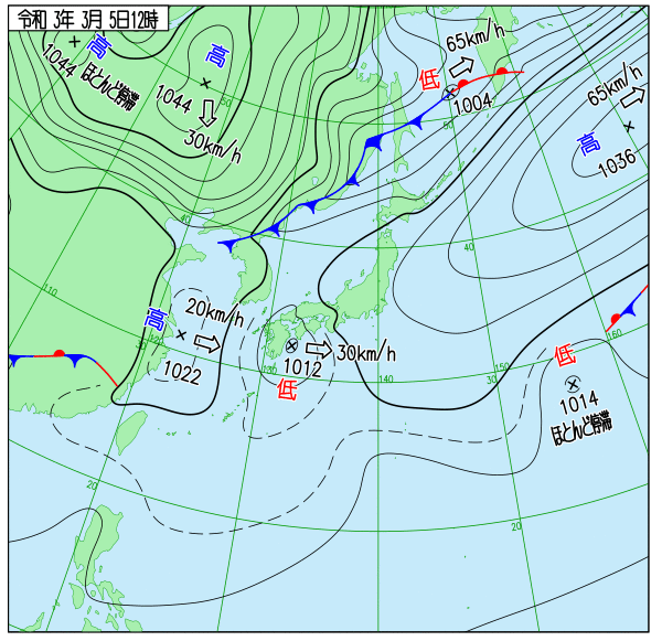 2021年03月05日12時発表の天気図