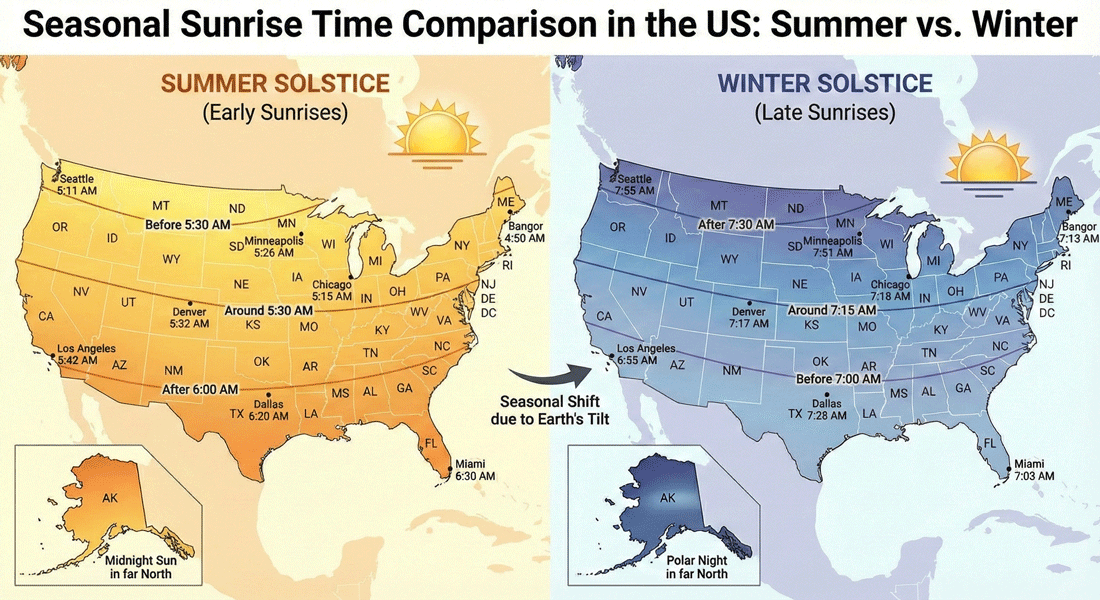 Seasonal Sunrise Changes in the US: Summer vs. Winter